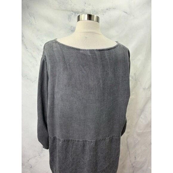 Caroline Rose Tunic Blouse Women 1X Gray Linen Relaxed Lagenlook Hi Low Boho - Picture 13 of 16